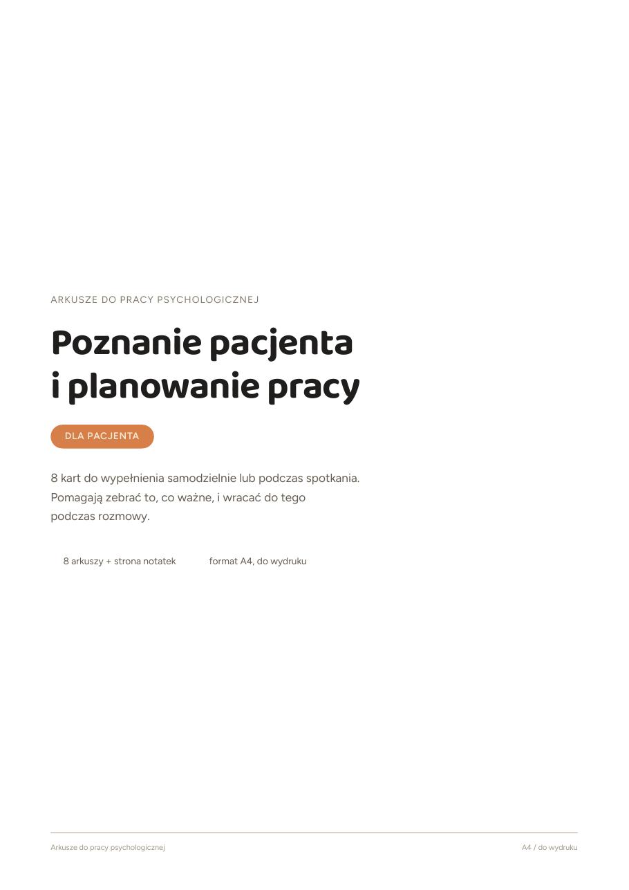 Poznanie pacjenta i planowanie pracy – karty dla pacjenta — przykładowa strona 1