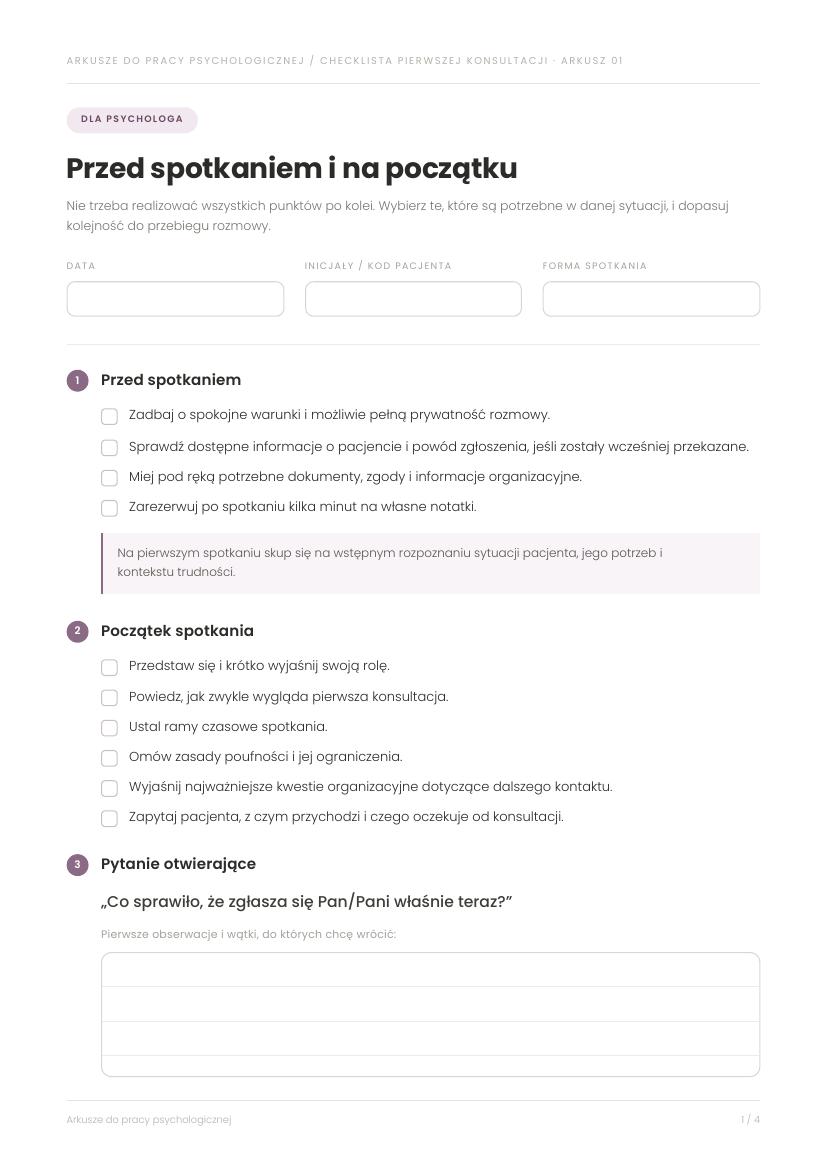 Checklista pierwszej konsultacji — przykładowa strona 1