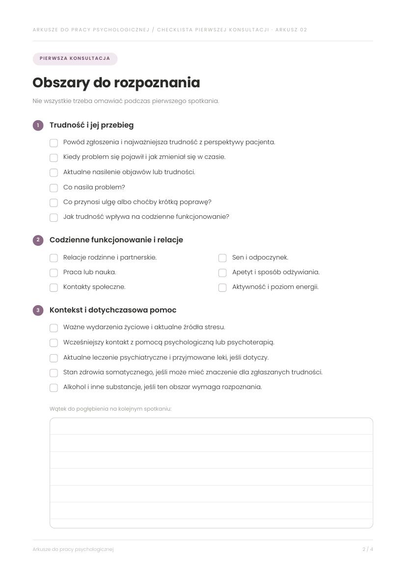 Checklista pierwszej konsultacji — przykładowa strona 2