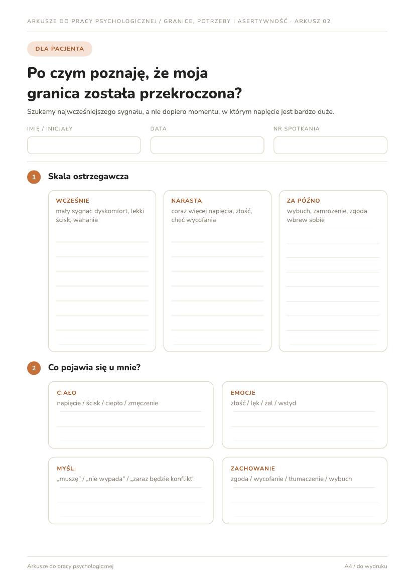 Granice, potrzeby i asertywność – karty dla pacjenta — przykładowa strona 2
